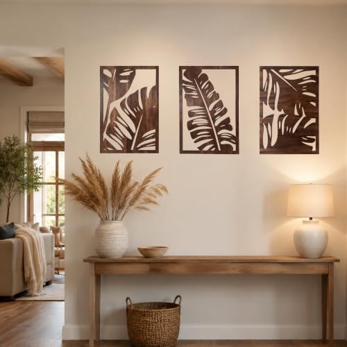 Motivilla Wood Wall Art Set of 3, Dark Leaf Decor - Image 7