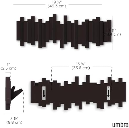 Umbra Sticks Wall Mount Coat Rack, 5 Hook Retractable Pegs - Image 3