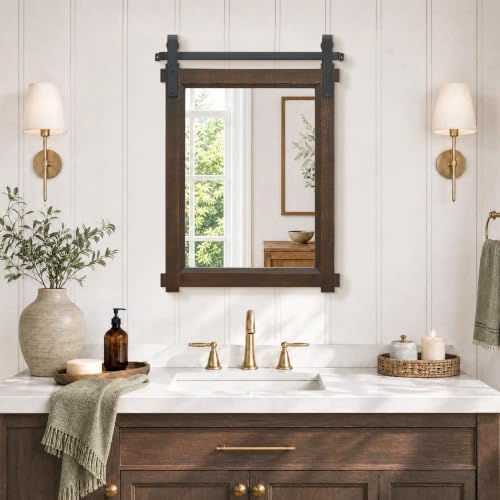 Besdomus Rustic Bathroom Vanity Mirror: 22"x30" Brown Farmhouse Barn Door - Image 5
