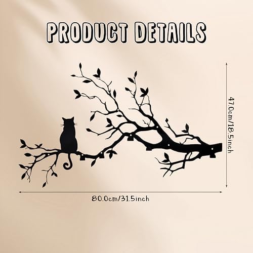 Black Cat Tree Branch Wall Decor, Cat Wall Decor, Wall Mounted Coat Rack - Image 2