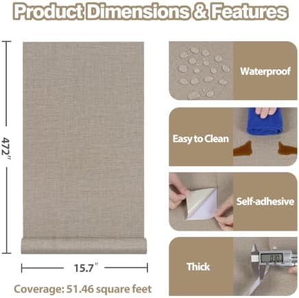 Taupe Grasscloth Peel and Stick Wallpaper Linen Vinyl 15.7"x472" - Image 3