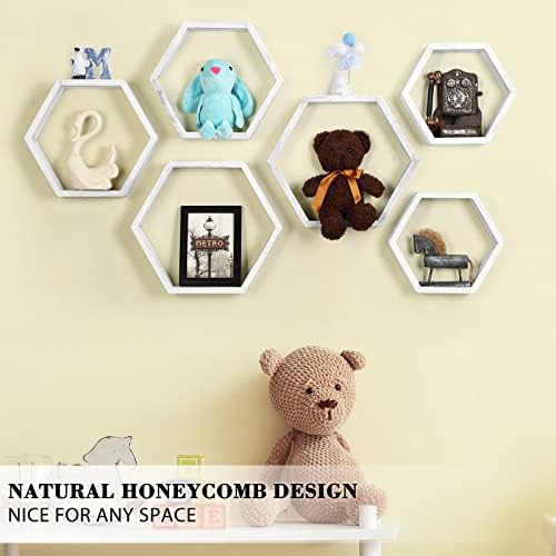 Hexagon Floating Shelves Set of 6, Wall Mounted Wood - Image 3