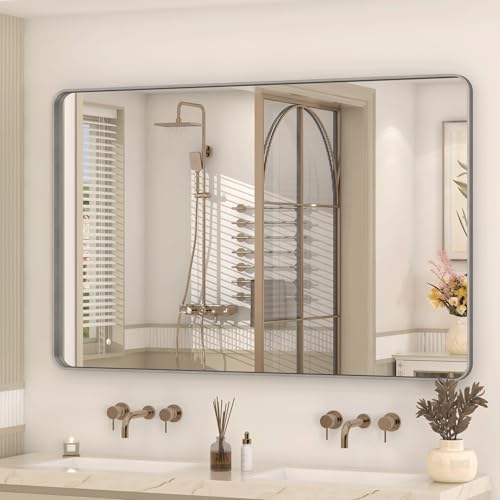 48x30 Inch Silver Brushed Nickel Bathroom Mirror by CHARMOR