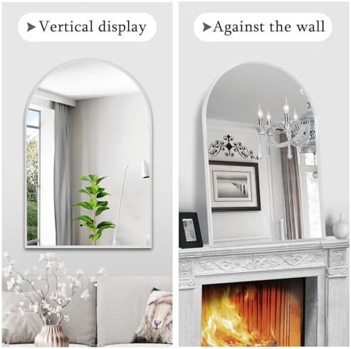 Silver Arched Mirror 30x48in, Metal Framed Bathroom Vanity Wall - Image 3