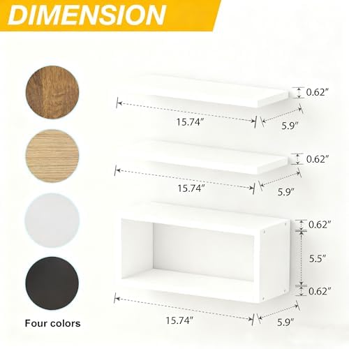 Ypvxe15.7in Floating Shelves Set of 3, Anti-Sag Bracket, Wall Storage Shelves - Image 3
