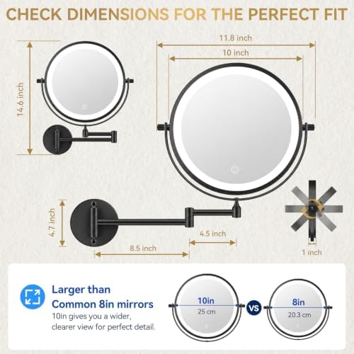 Auxmir 10″ 5000mAh 1X/30X Wall Mounted Lighted Magnifying Makeup Mirror - Image 2