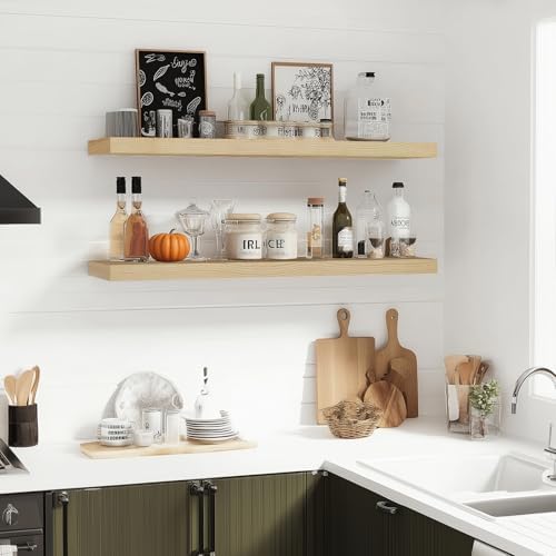 36x5.8x0.8in Floating Wall Shelves Rustic Solid Wood 2-Pack - Image 6