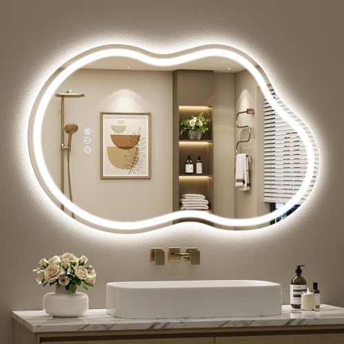 24x36 Irregular LED Mirror for Bathroom Lighted Vanity Mirror by Awandee