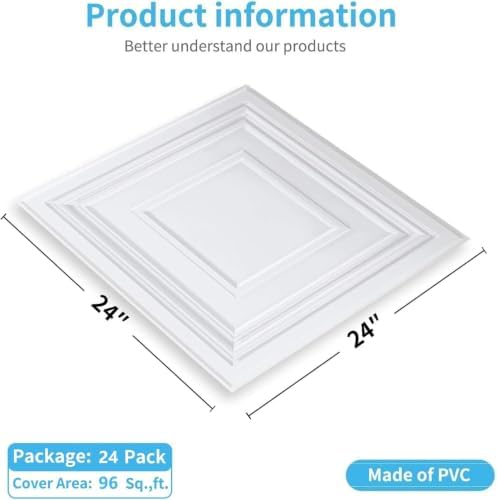 Art3d PVC Drop Ceiling Tiles 24x24 in, 96 Sq.Ft, Snow White - Image 3