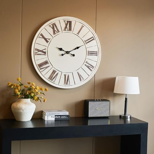 Oversized Farmhouse Wall Clock, 30 Inch, Rustic White, Metal Face - Image 3