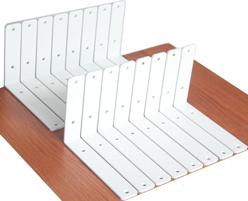 16 Pack - L 8" x H 6" x W1.5, 5mm Thick White L Shelf Bracket, Iron Shelf by MHMYDZ
