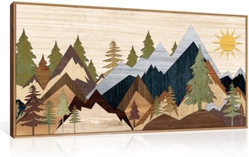 Ausri Boho Mountain Pine Tree Framed Canvas Wall Art Set -20"x40" - Image 5