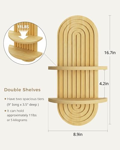 Bamworld Boho Wall Decor Plant Wall Shelf Wood Plant Holder Natural - Image 2