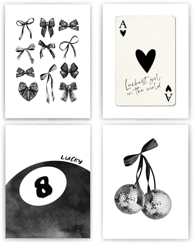 okaxscm Black Coquette Trendy Preppy Wall Art Prints Set of 4, Coquette Room by okaxscm