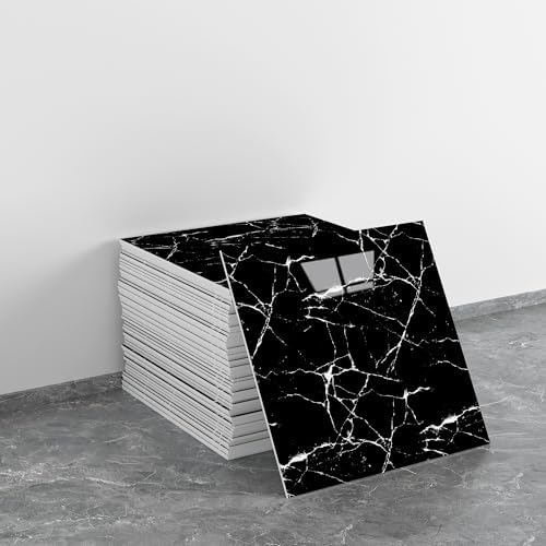 20pcs Black & White Marble Peel and Stick Shower Wall Panels by LVSHI