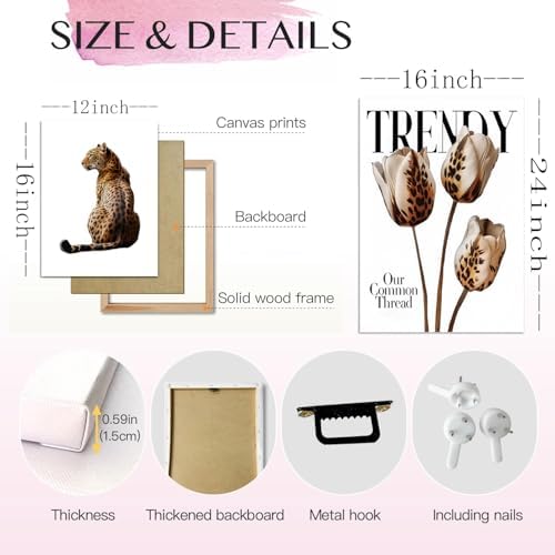 Trendy Leopard Canvas Wall Art Set of 3 Cheetah Printed Preppy Fashion - Image 3