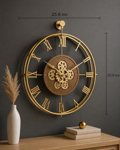 Large Moving Gear Wall Clock – Luxury Metal Ring Roman Numeral Silent - Image 4
