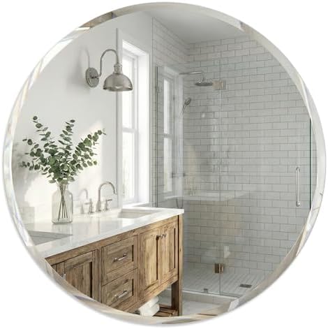 24 Inch Round Frameless Bathroom Mirror by FurniXpress