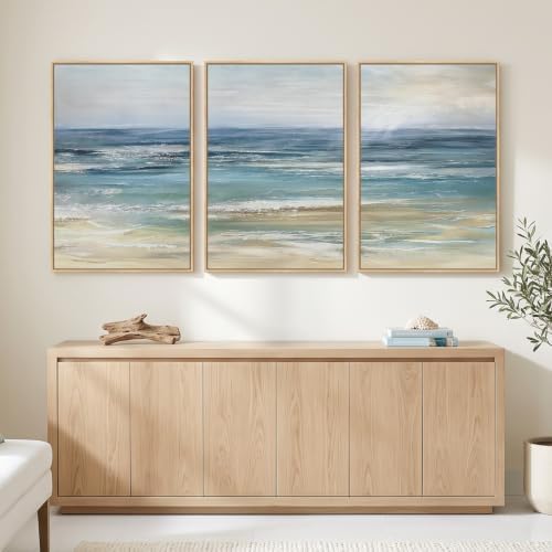 Large Framed Blue Coastal Landscape Wall Art - Image 4