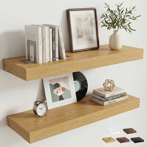 24 Inch Floating Shelves for Wall, Oak Finish by FLYJOE