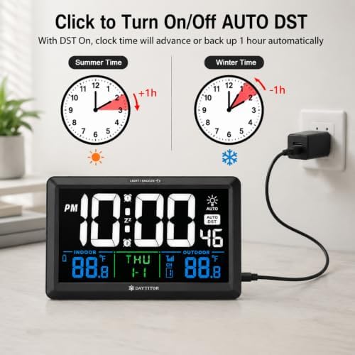 Digital Wall Alarm Clock with Large Display, Indoor/Outdoor Temp - Image 5