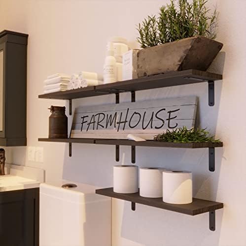 RICHER HOUSE Rustic Wood Floating Shelves Set of 5, Wall Mounted Shelf 16in - Image 2