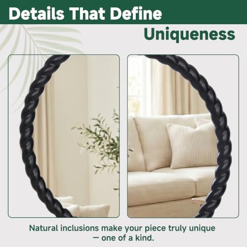 24"x24" Round Solid Wood Farmhouse Decorative Wall Mirror - Image 4