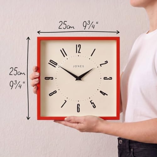 JONES CLOCKS® Box wall Clock | Retro Square Clock | 10" | Red | Easy to Read - Image 4