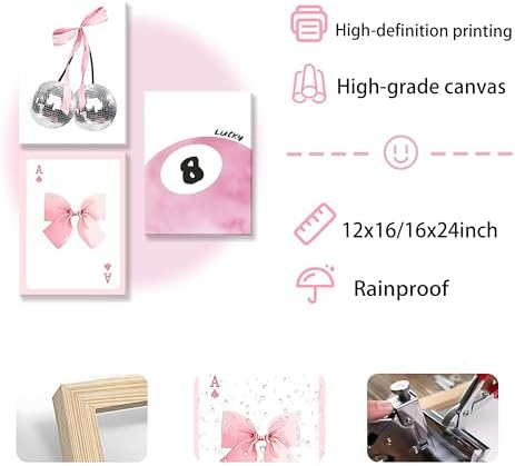 Framed Pink Canvas Wall Decor Set of 3, Girls Preppy Room Decor Picture - Image 3