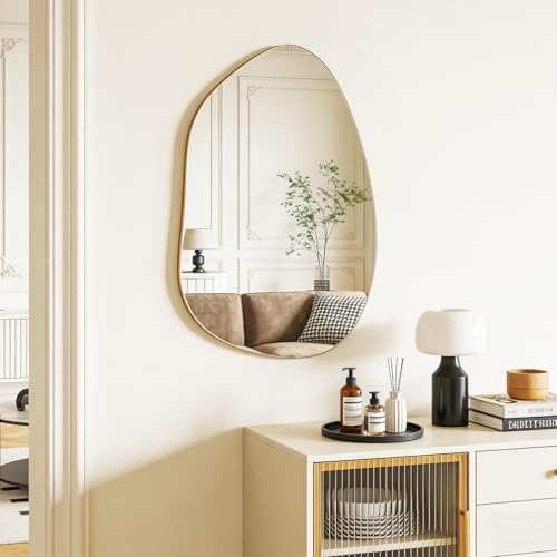 Irregular Asymmetrical Wall Mirror, 28x20 Inch Gold Bathroom Mirror - Image 2