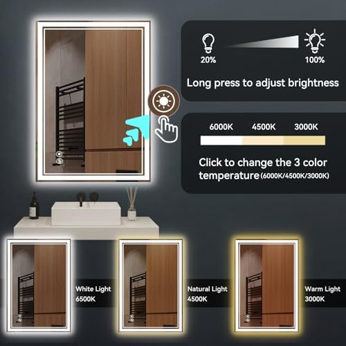 28" x 36" LED Bathroom Mirror, Wall Vanity Mirror - Image 4