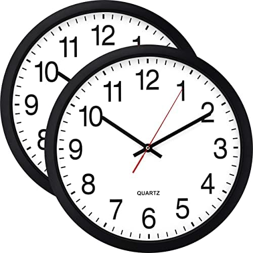 Bernhard Products Black Wall Clock, 2 Pack Silent Non Ticking by BernhardProducts