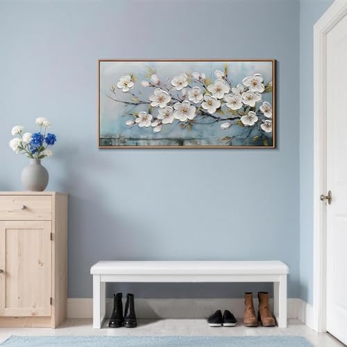 Anolyfi Framed Large Cherry Blossom Textured Flowers Wall Art - Image 2