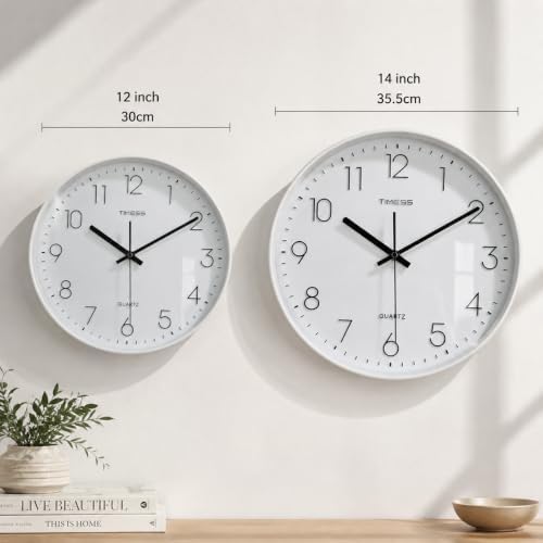 TIMESS 12 Inch Silent Wall Clock，High-Precision Analog Clock，White - Image 7
