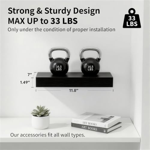 Black Floating Shelves for Bathroom, 12 Inch Small Shelves Set of 3 - Image 4