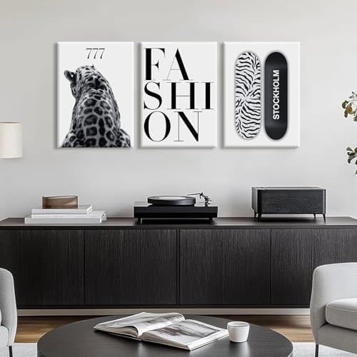 Trendy Leopard Wall Art Black White Cheetah Wall Decor Fashion Aesthetic Canvas - Image 5