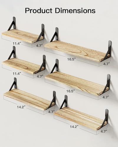 Amada Solid Paulownia Wood Wall Shelves, Medium Size, Natural Wood - Image 3