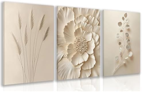 Hianan Wrapped Canvas Neutral Beige Botanical Wall Art Set of 3, 12x16 in by Unknown