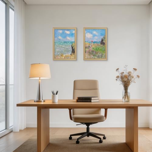 Monet Coastal Landscape Canvas Wall Art 2Pcs Framed Home Decor 12X16 Inch - Image 6