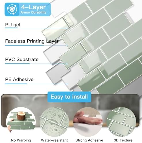 Art3d 10-Pack Subway Tiles Peel and Stick Backsplash, 12 x 12 Inch - Image 6