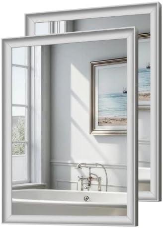 USHOWER 2 Pack 22x30 Inch Brushed Nickel Bathroom Mirrors by USHOWER