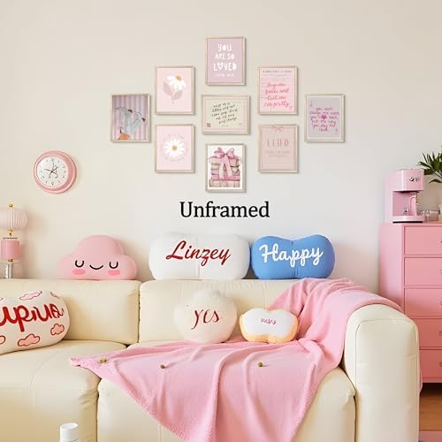 XYHYRA Pink Wall Art Painting Set of 9, Romantic Bow Books Daisy Poster - Image 2