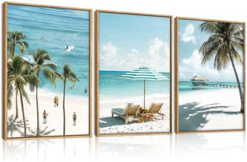 BINCUE Summer Beach Framed Wall Art, Surfboard Wall Decor Coastal, Palm Tree by BINCUE