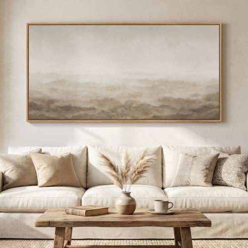 Large Framed Neutral Beige Brown Abstract Wall Art by Cuspin