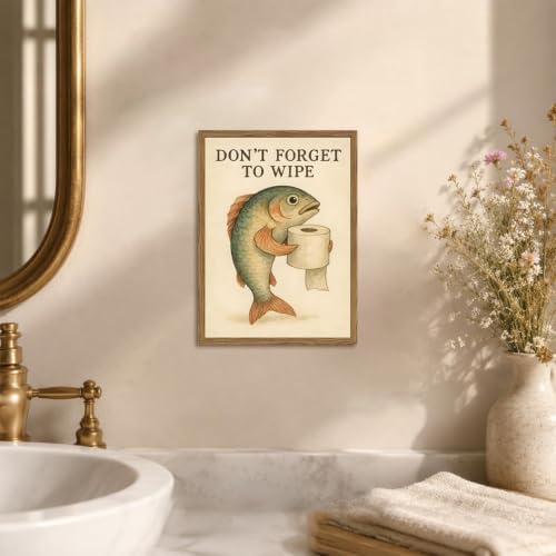 Funny Fish Bathroom Wall Art Don't Forget to Wipe Quote Sign Wall Decor Painting - Image 4