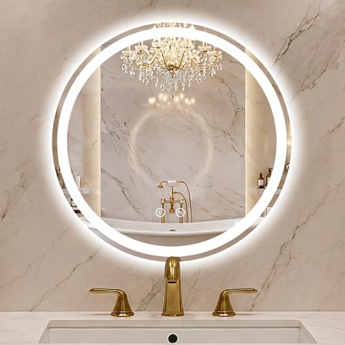 Round LED Bathroom Mirror with Lights, 24 Inch Circle Lighted Vanity Mirror by FICTOR