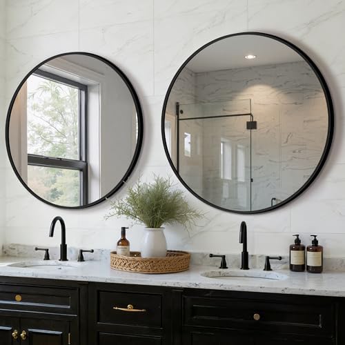 TRAHOME Black Round Bathroom Mirror, 2 Pack 30” Vanity Circle Wall Mirror by TRAHOME