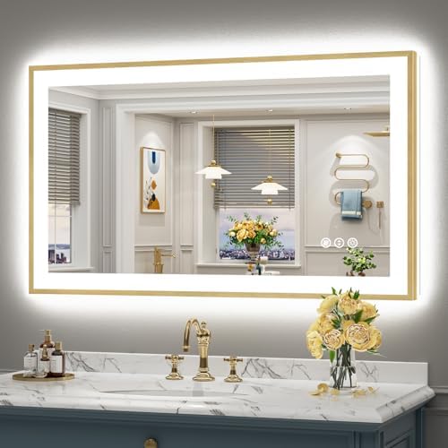 48x28 Gold LED Bathroom Mirror by Awandee