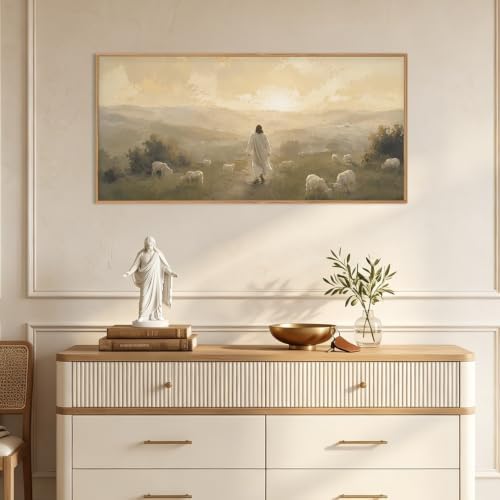HLNIUC Vintage Jesus Lamb Framed Canvas Wall Art, Abstract Christian Bible - Image 4