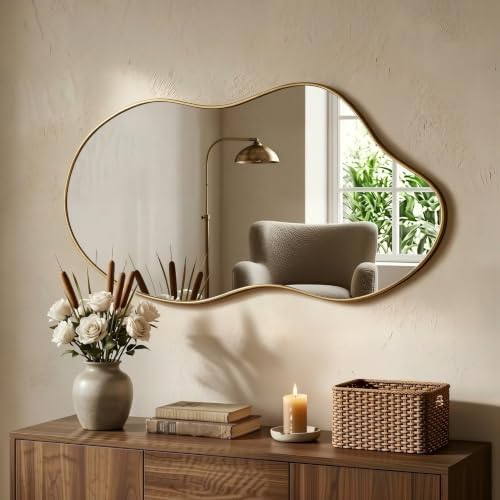 Irregular Wall Mirror 20×36 Inch Wall Mirrors Decor Gold Asymmetrical by POTIJO